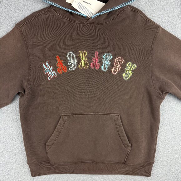 MadHappy Hoodie Mens Extra Small XS Brown Pixel Point Spring Graphics Fleece - Picture 2 of 12